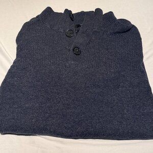 Banana Republic men's blue 1/4 button neck textured knit pullover sweater